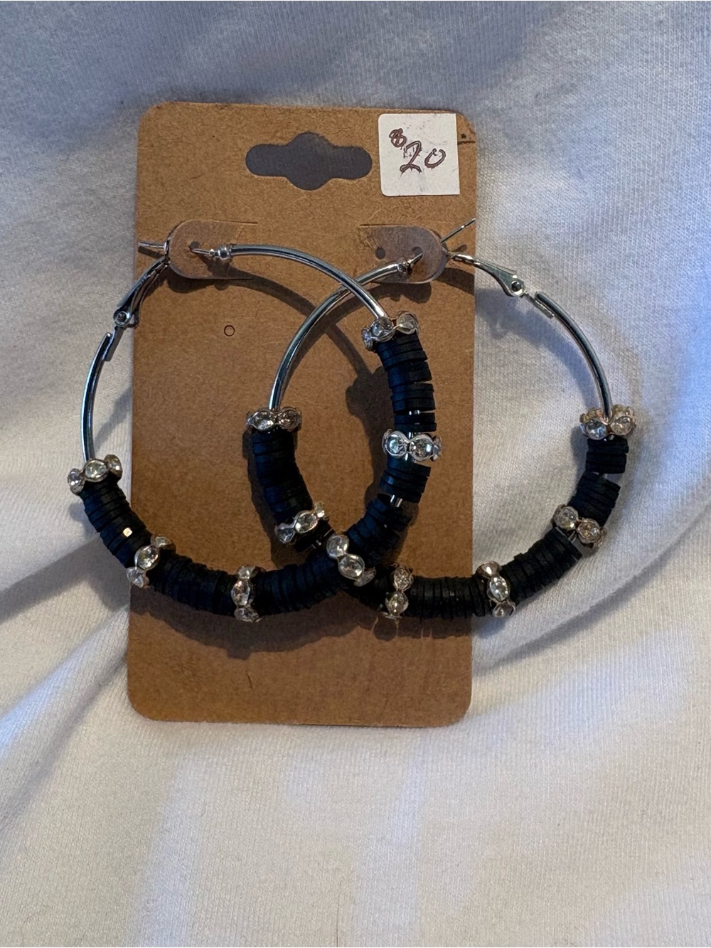 Classic Black Beaded Hoop Earrings
